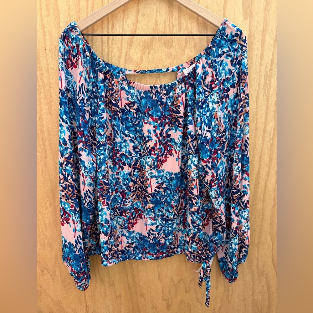 Parker Women’s Blue and Pink Floral Off The Shoulder Blouse